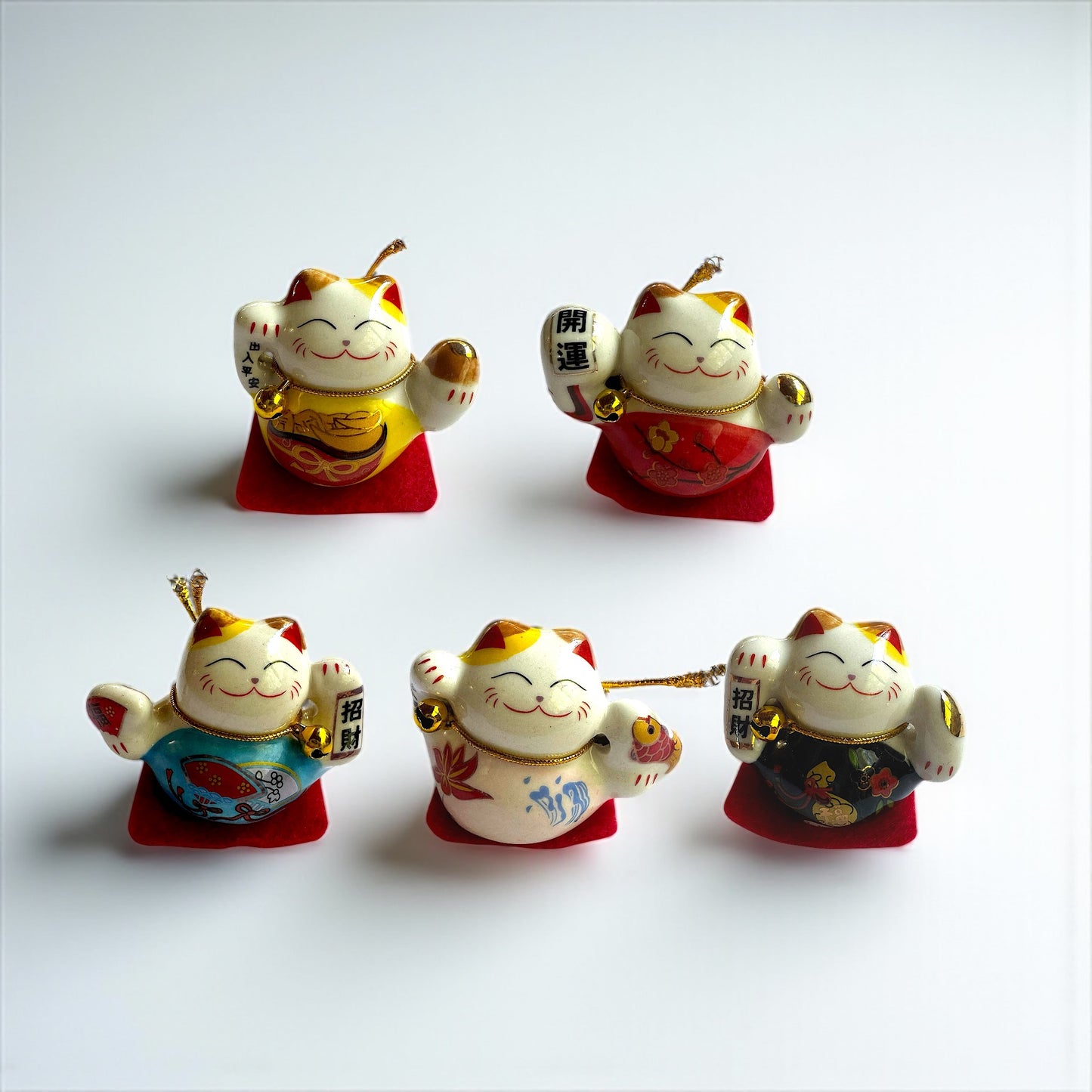 Set of 5 Mini Lucky Cat Figurines H 1.5"