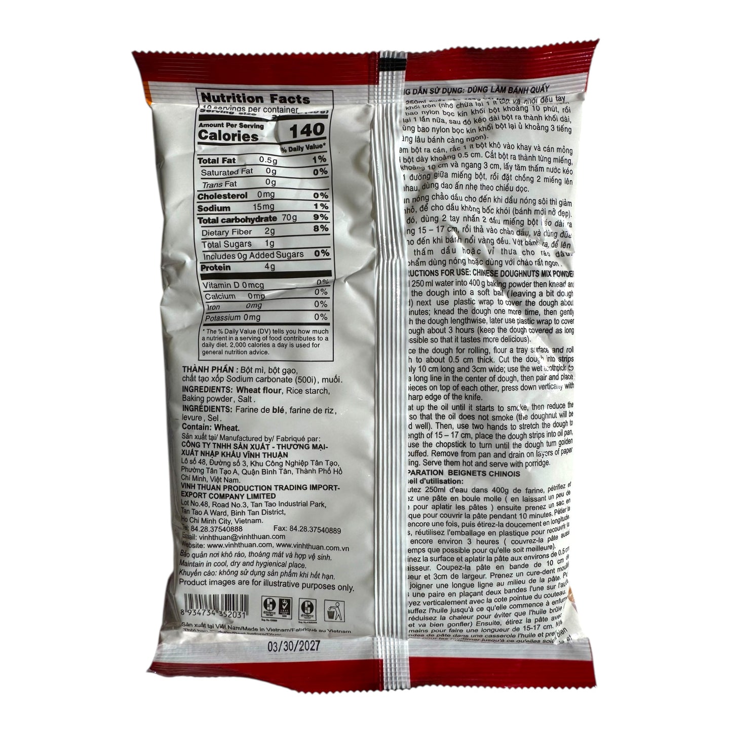 Vinh Thuan-Chinese Doughnuts Mix Powder/Bot Banh Quay 14.1oz (400g)