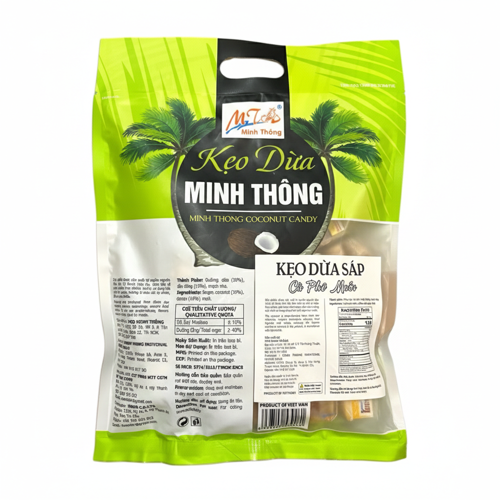 Minh Thong Salted Coffee Wax Coconut Candy | Keo Dua Sap Cafe Muoi (500g)