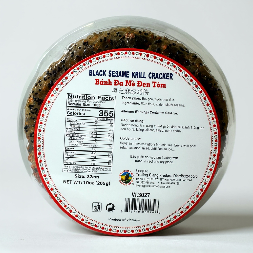 Black Sesame Krill Cracker | Banh Da Me Den Tom – 10 OZ (285g)