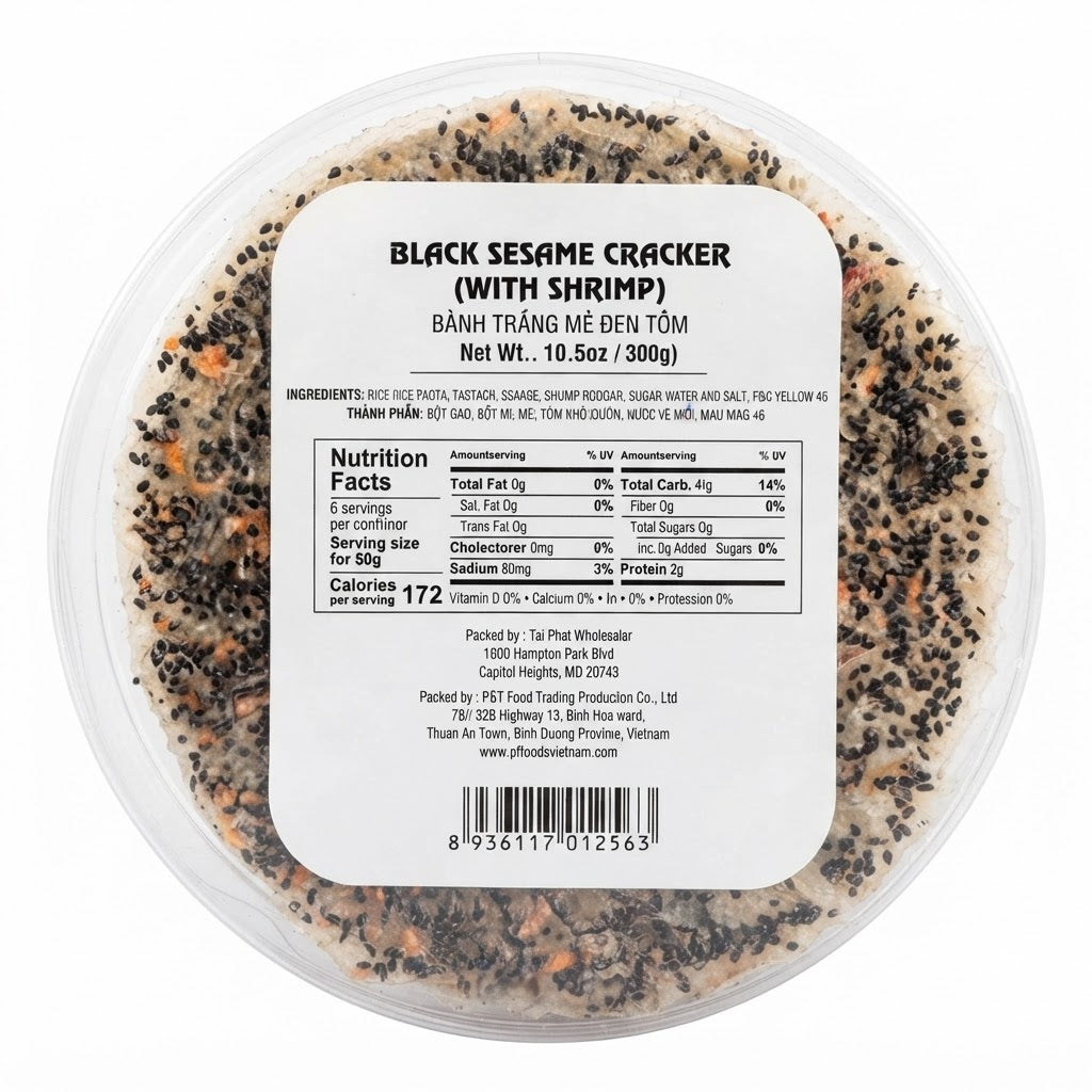 Black Sesame Cracker (With Shrimp)/Banh Trang Me Den Tom – 10.5 oz (300g)