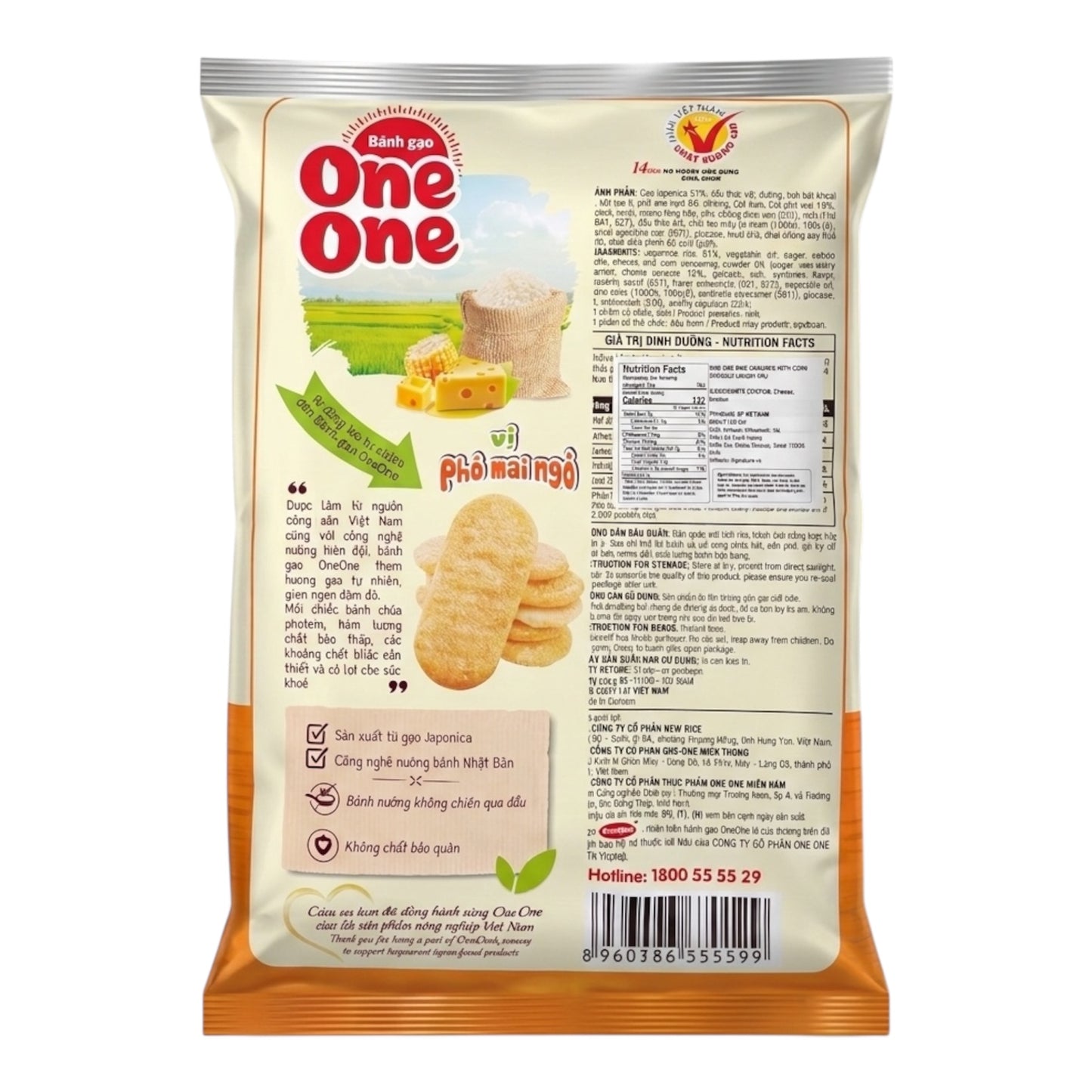 One One Cheese Corn Rice Cracker/Banh Gao Vi Pho Mai - 118g (22 packs)