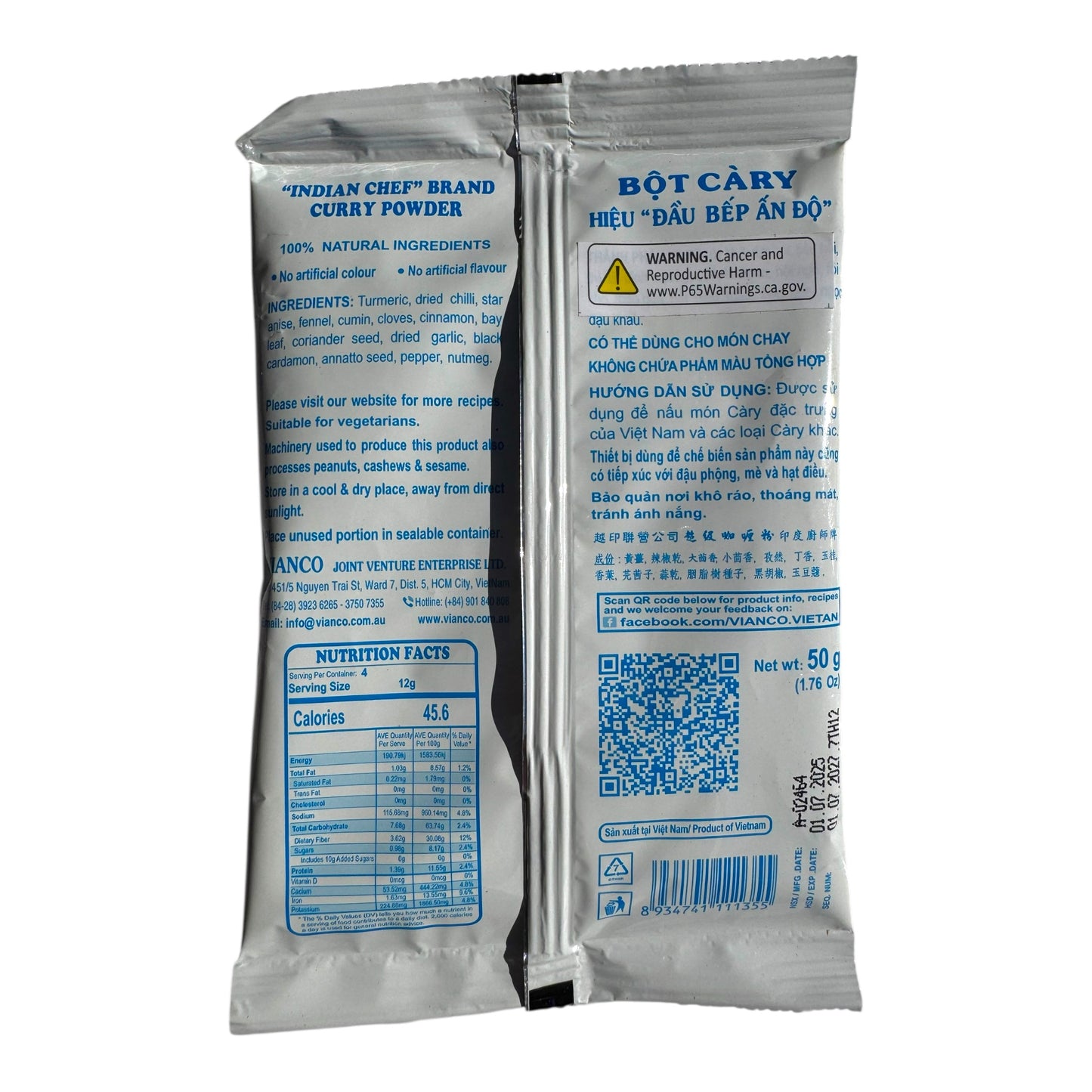 Vianco "Indian Chef" Brand Curry Powder/Bot Ca Ri 50G