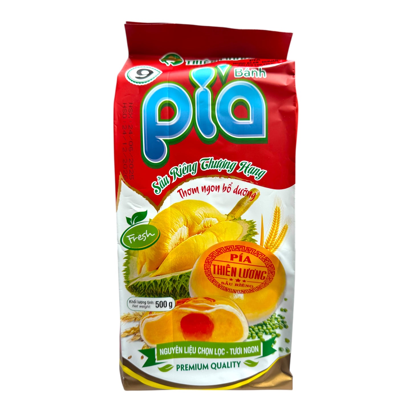 Thien Luong Premium Durian Mung Bean Salted Egg Yolk Pia Cake/Banh Pia Sau Rieng Dau Xanh Trung Muoi (9 Pcs)