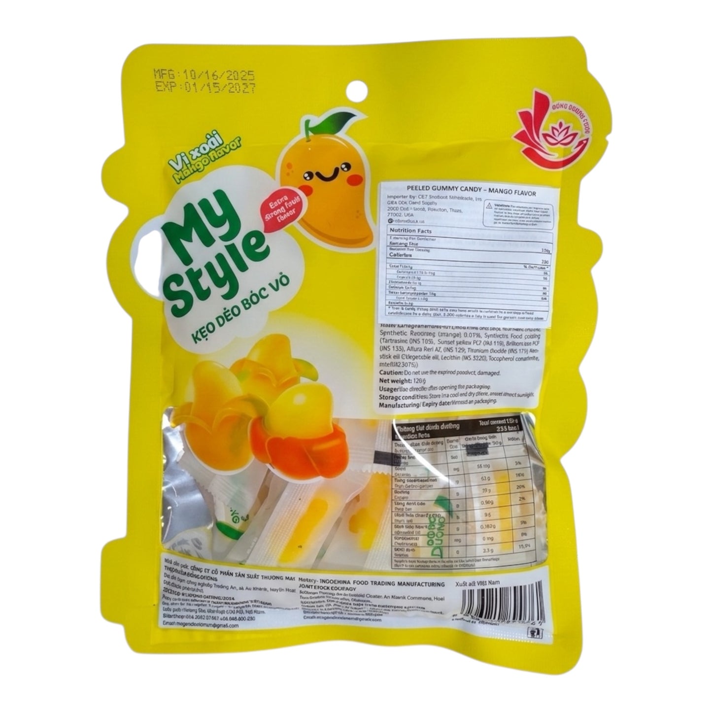 MY STYLE - 3D Mango Peeled Gummy Candy/Keo Deo Vi Xoai - 4.2 oz (120 g)