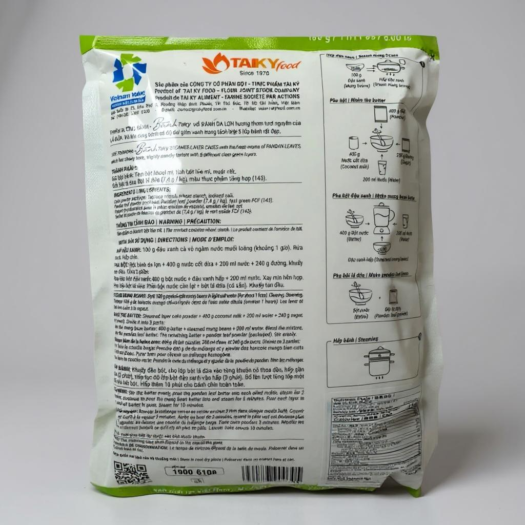 TAIKY Pandan Leaf Steamed Layer Cake Mix - Bot Banh Da Lon La Dua - 14.11 oz