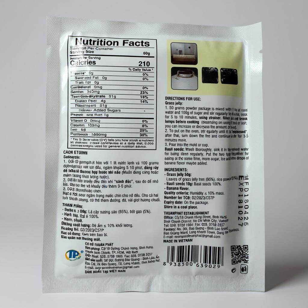 Grass Jelly - Basil Seeds (Suong Sao Hat E) – 60g