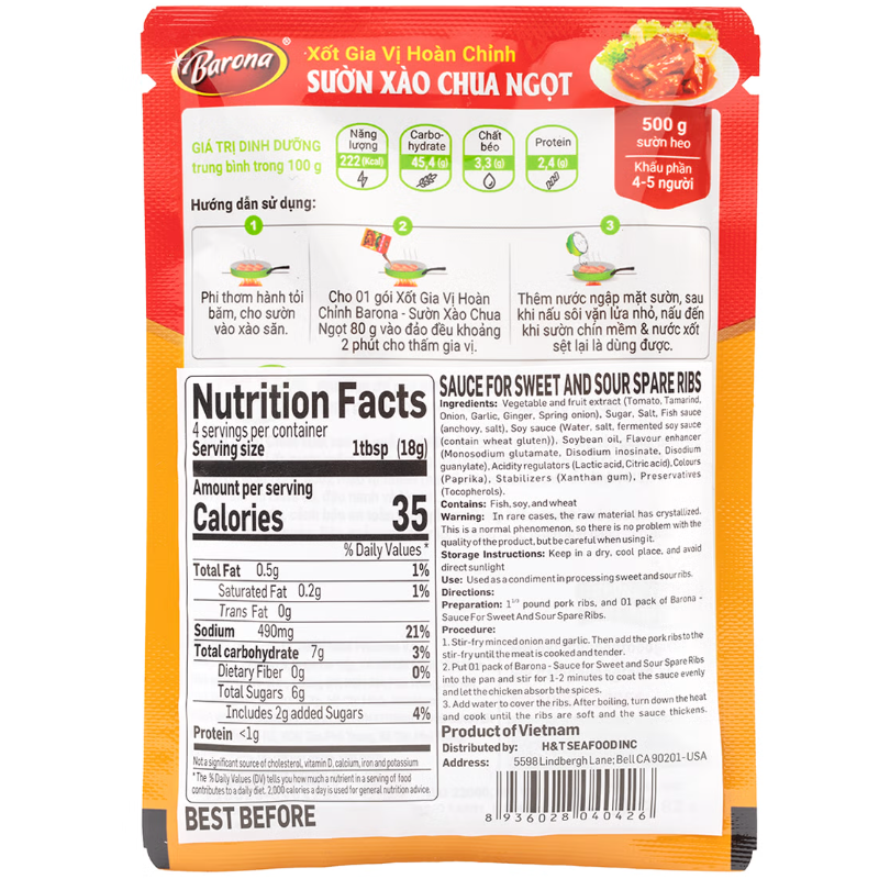 Barona Sauce for Sweet and Sour Spare Ribs - sốt Sườn Xào Chua Ngọt 2.8 oz