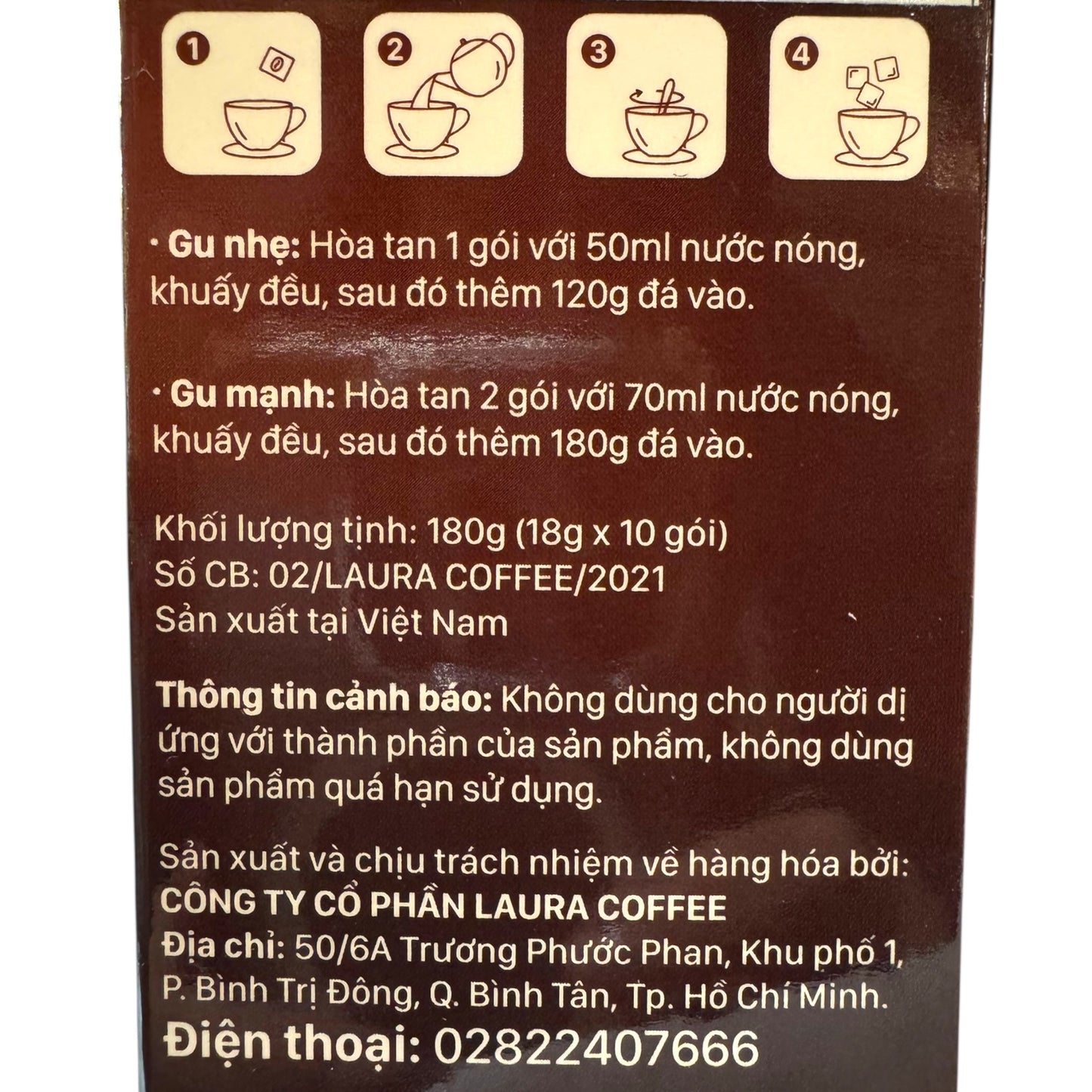 Laura Coffee - Instant Coffee with Ganoderma Cà phê Nấm Linh Chi box of 10 packs