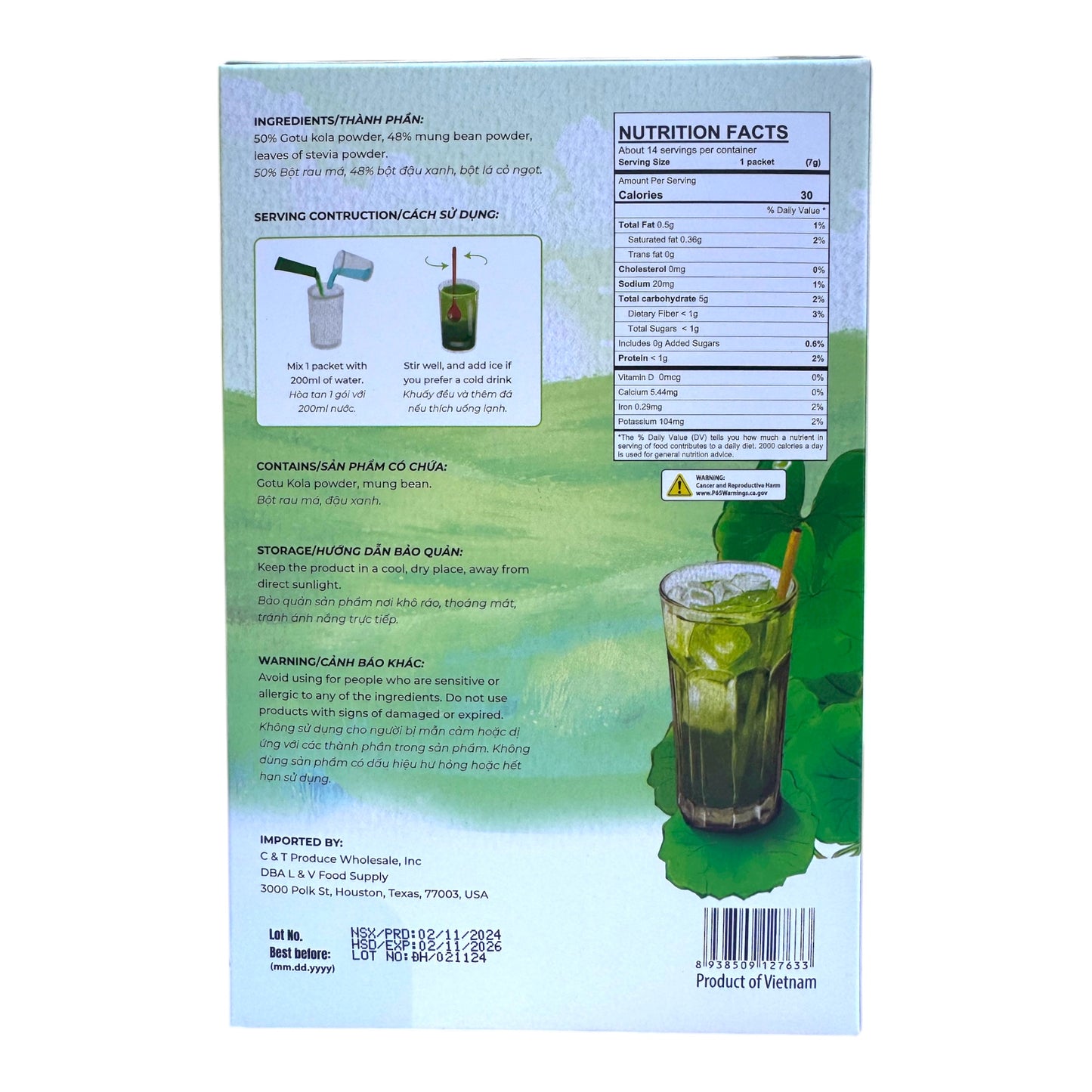 CT Choice Gotu Kola Mix Mung Bean Powder - Bột Rau Má Đậu Xanh - 98g