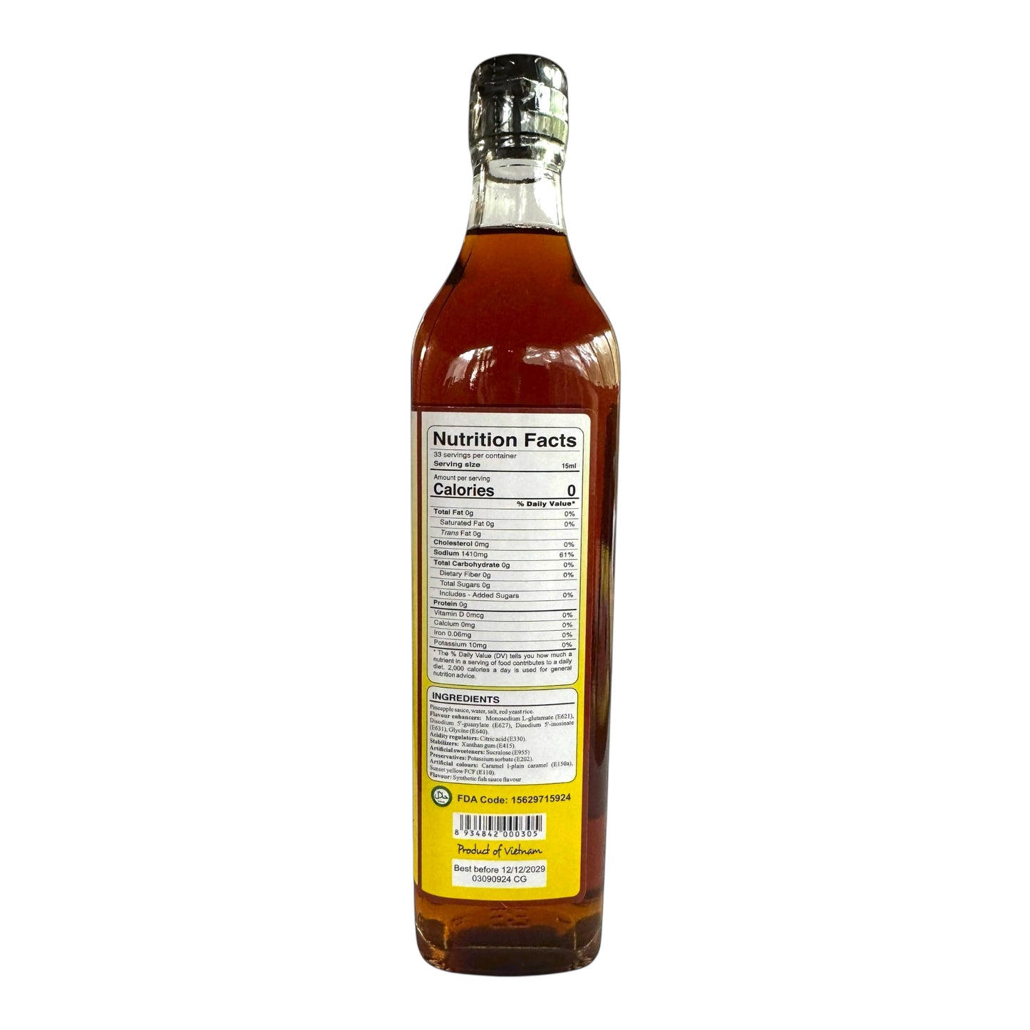 Premium Pineapple-Made Vegetarian Fish Sauce - Nuoc Mam Chay Hao Hang - 17 oz (500ml)