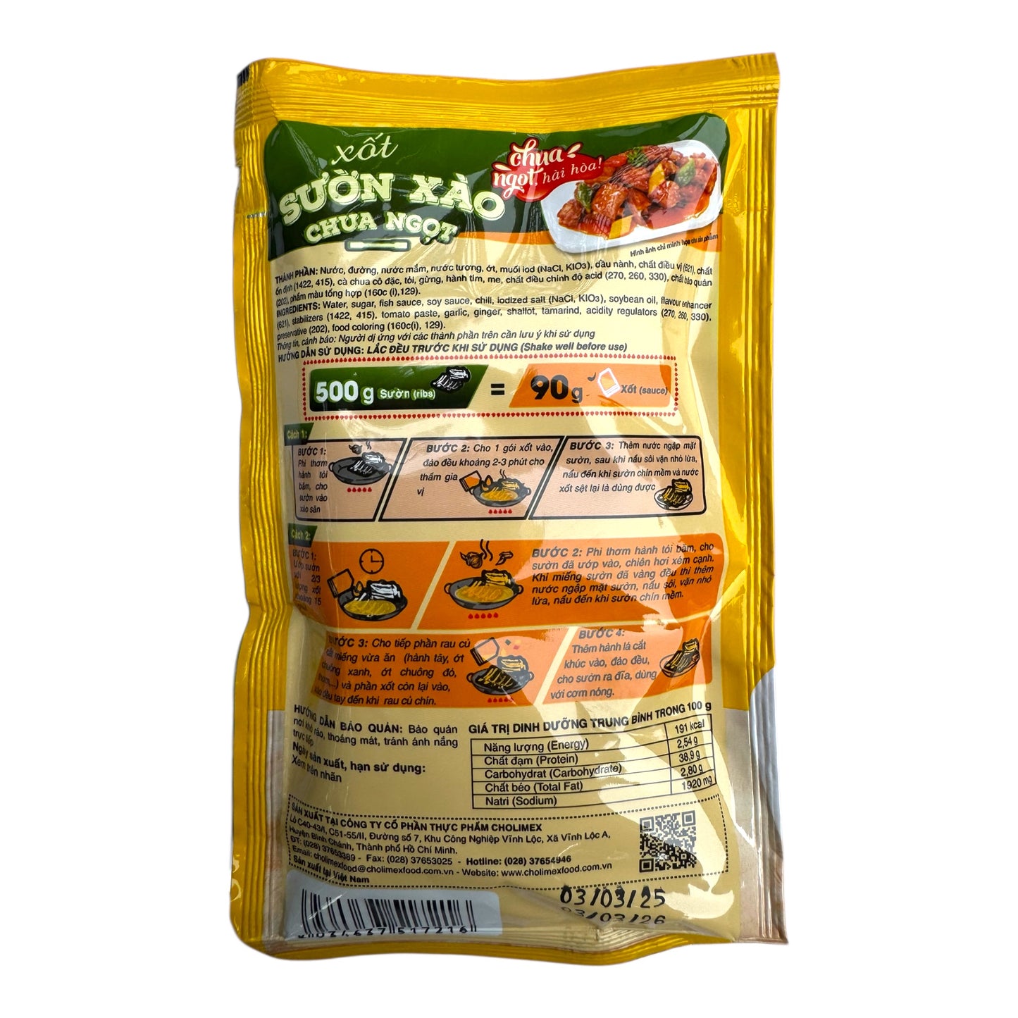 Cholimex - Sauce for Sweet and Sour Ribs/Sot Suon Xao Chua Ngot - Combo 5 units x 90g