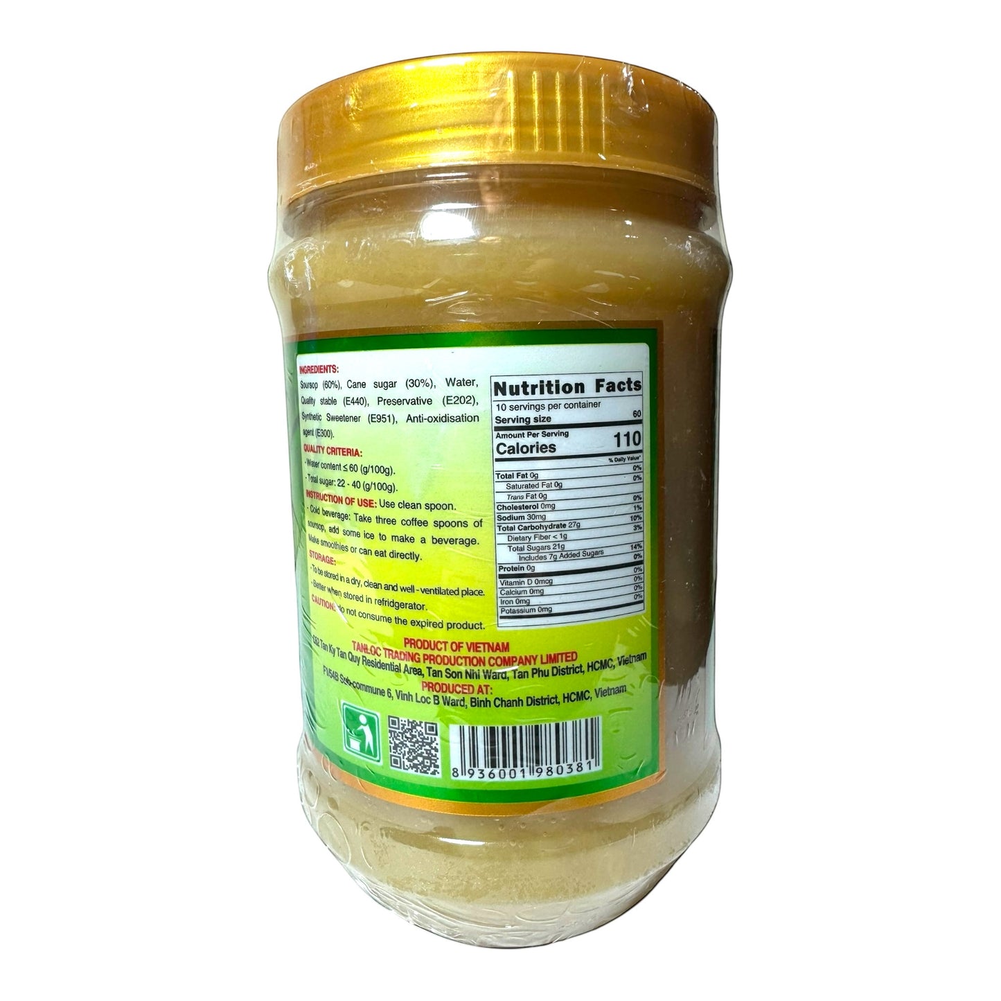 Soursop Mixed Cane Sugar/Mang Cau Dam Duong Mia 21.2 oz (600g)