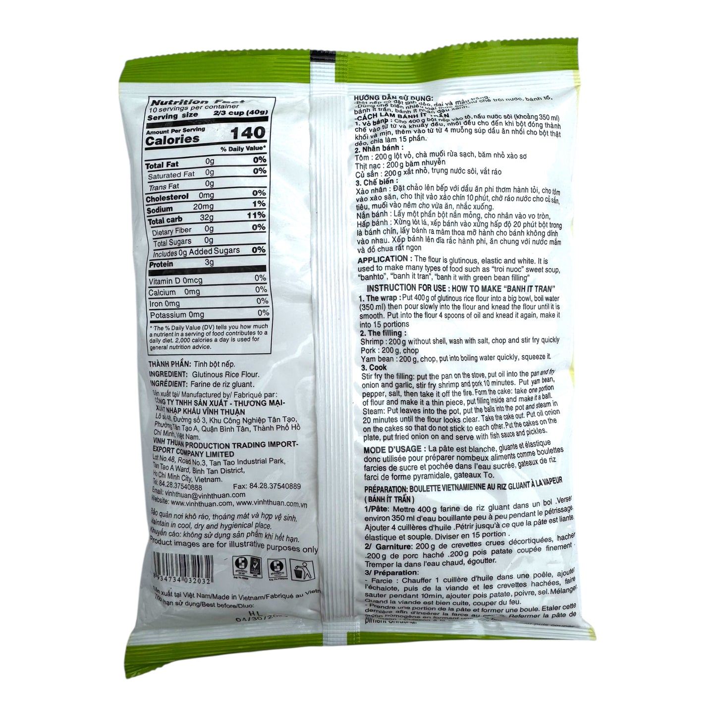 Vinh Thuan Glutinous Rice Flour Bột Nếp 400g (14.1 oz)