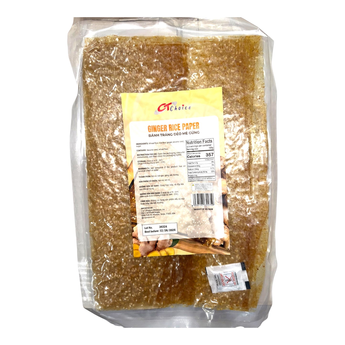 CT Choice - Ginger Sesame Rice Paper/Banh Trang Deo Me Gung - 250g