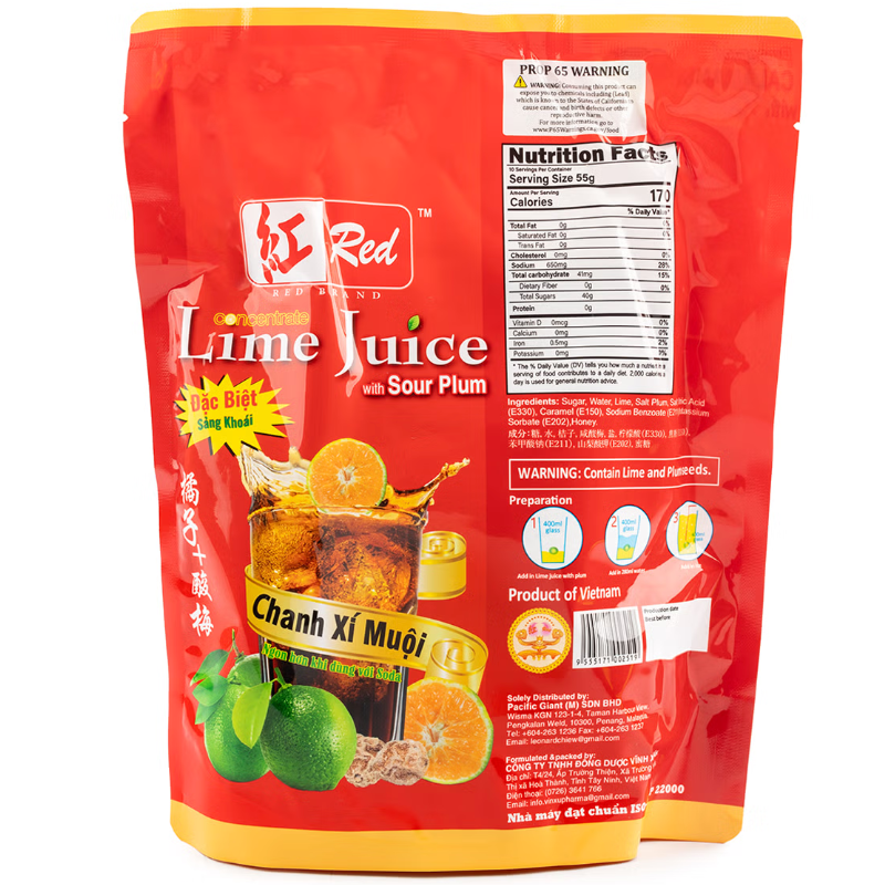 Red Brand Lime Juice with Sour Plum Concentrate Nước Chanh Xí Muội Đặc Biệt - 10 packets