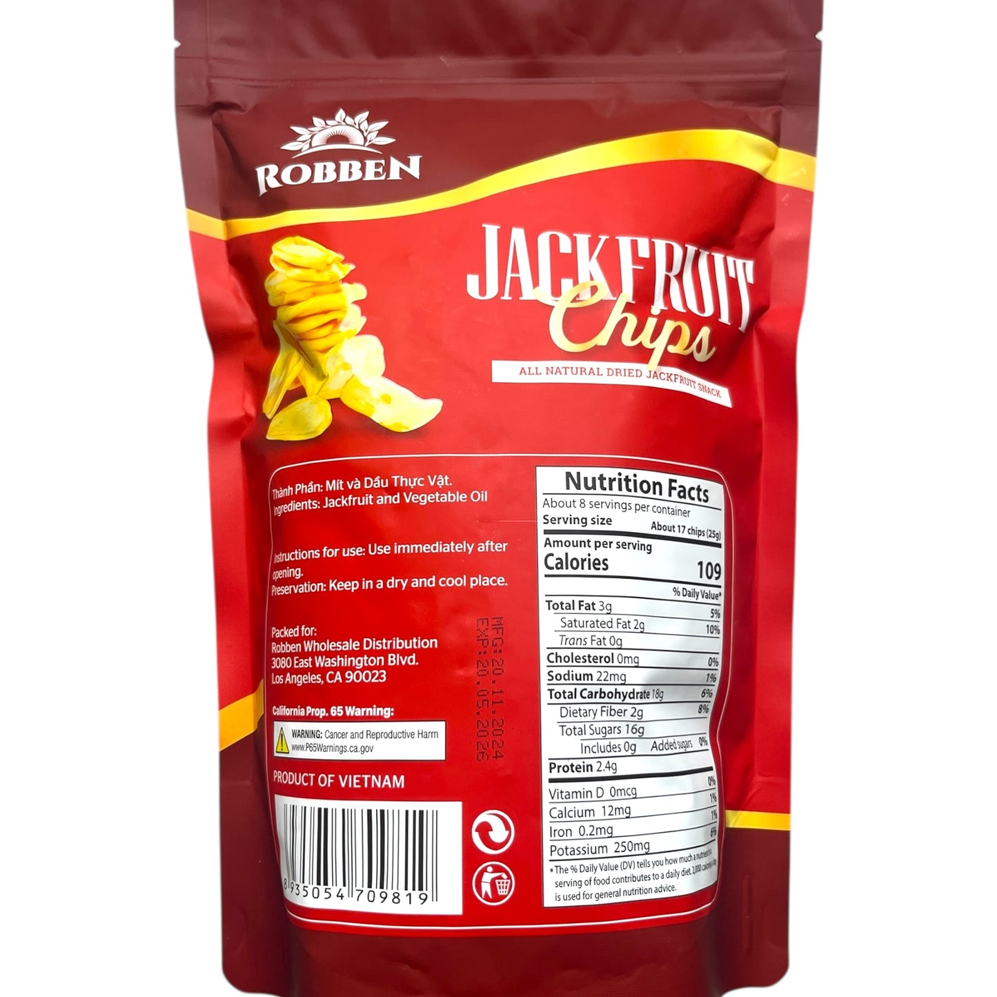 Robben Jackfruit Chips 100% natural - mít sấy khô 7 oz