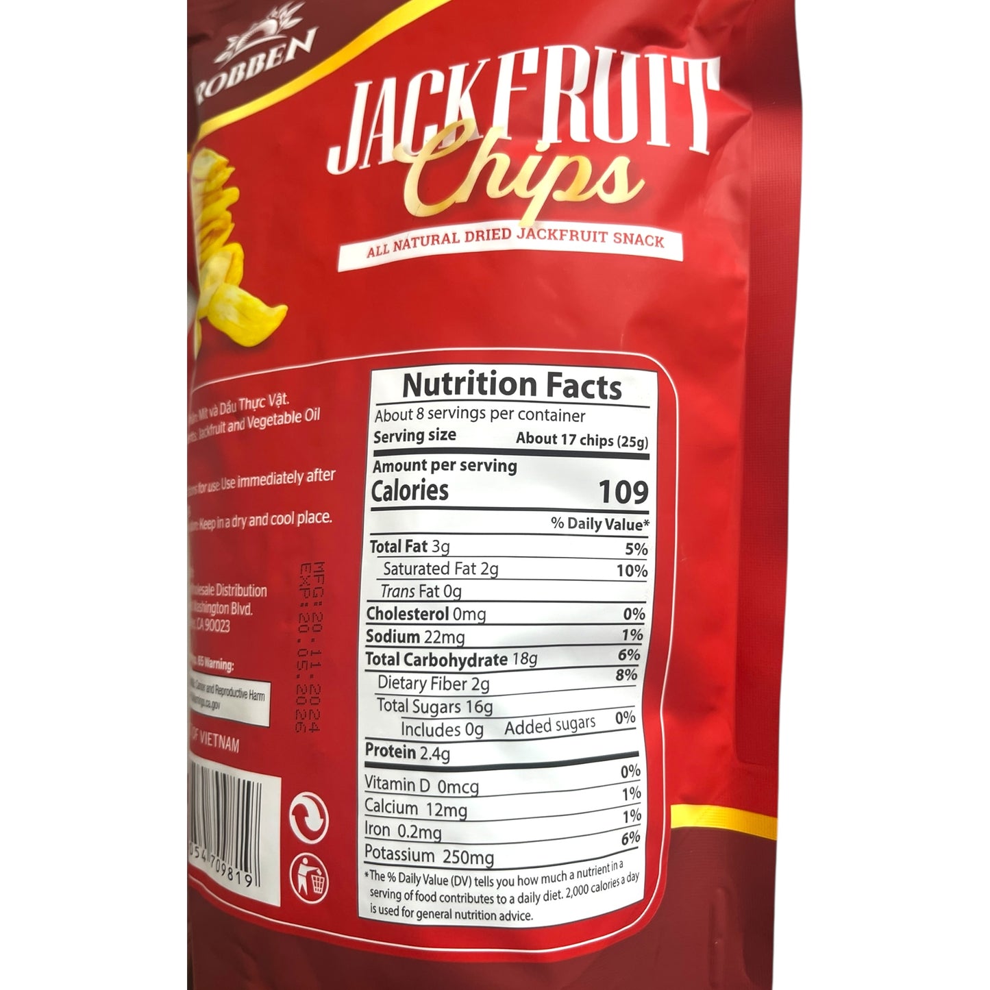 Robben Jackfruit Chips 100% natural - mít sấy khô 7 oz