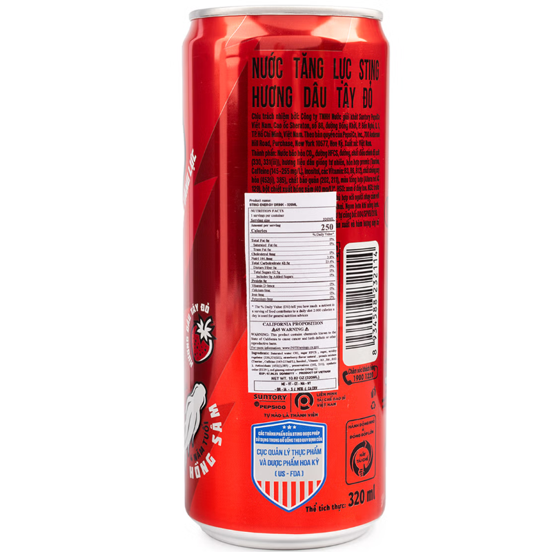Sting Energy Drink, Strawberry (Nước Tăng Lực Sting Dâu) - 6 cans