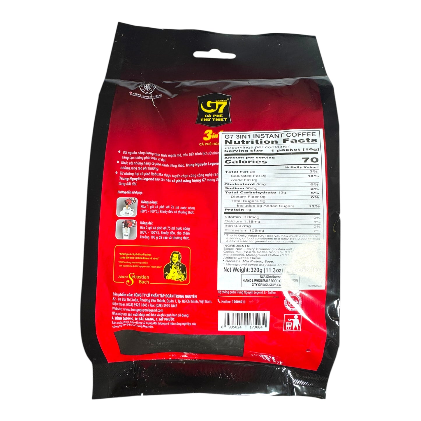 Trung Nguyen G7 3in1 Instant Coffee (S)/Cafe Trung Nguyen 3in1 (20 packets x 16g)