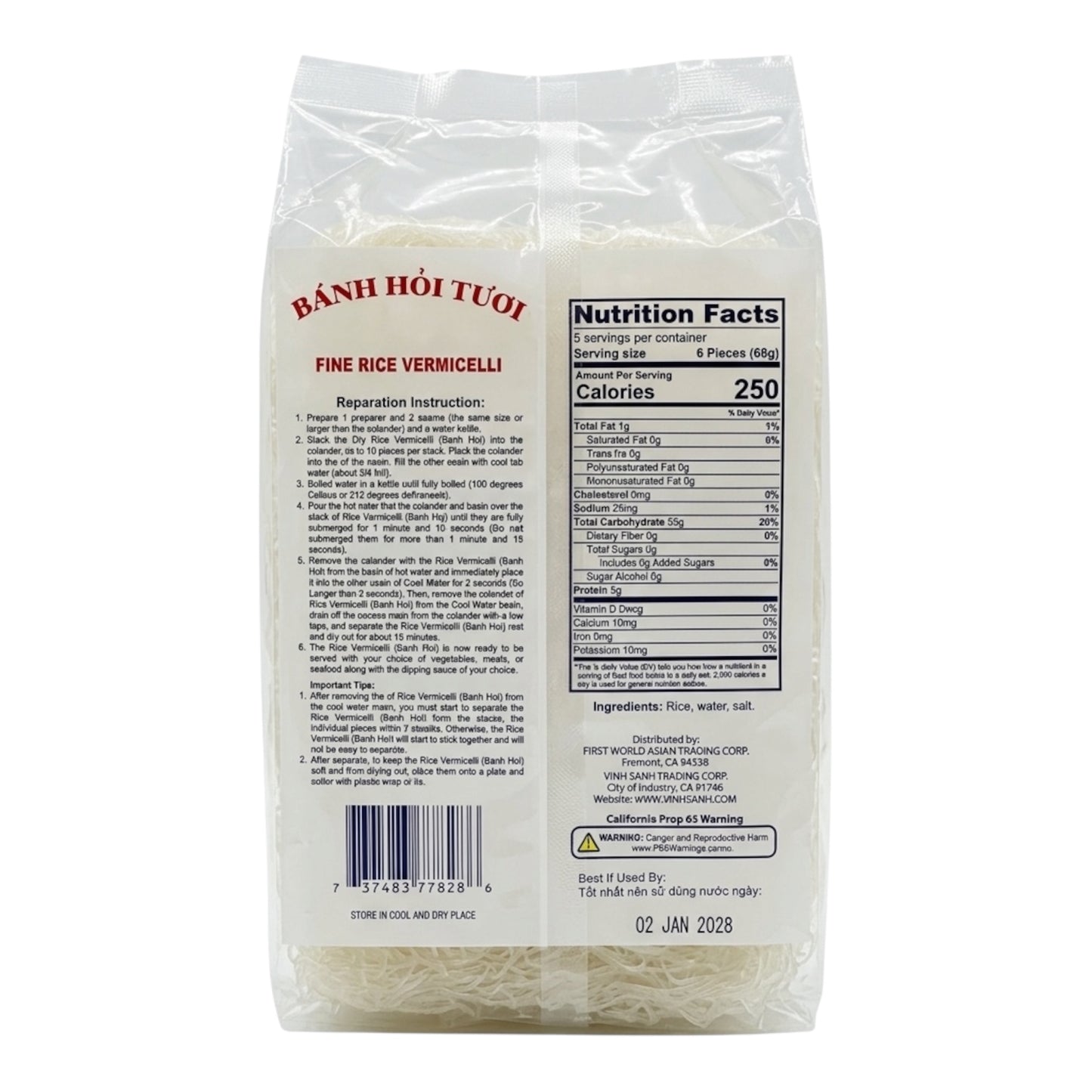 [Three Ladies] Fine Rice Vermicelli/Banh Hoi Tuoi – 12 oz