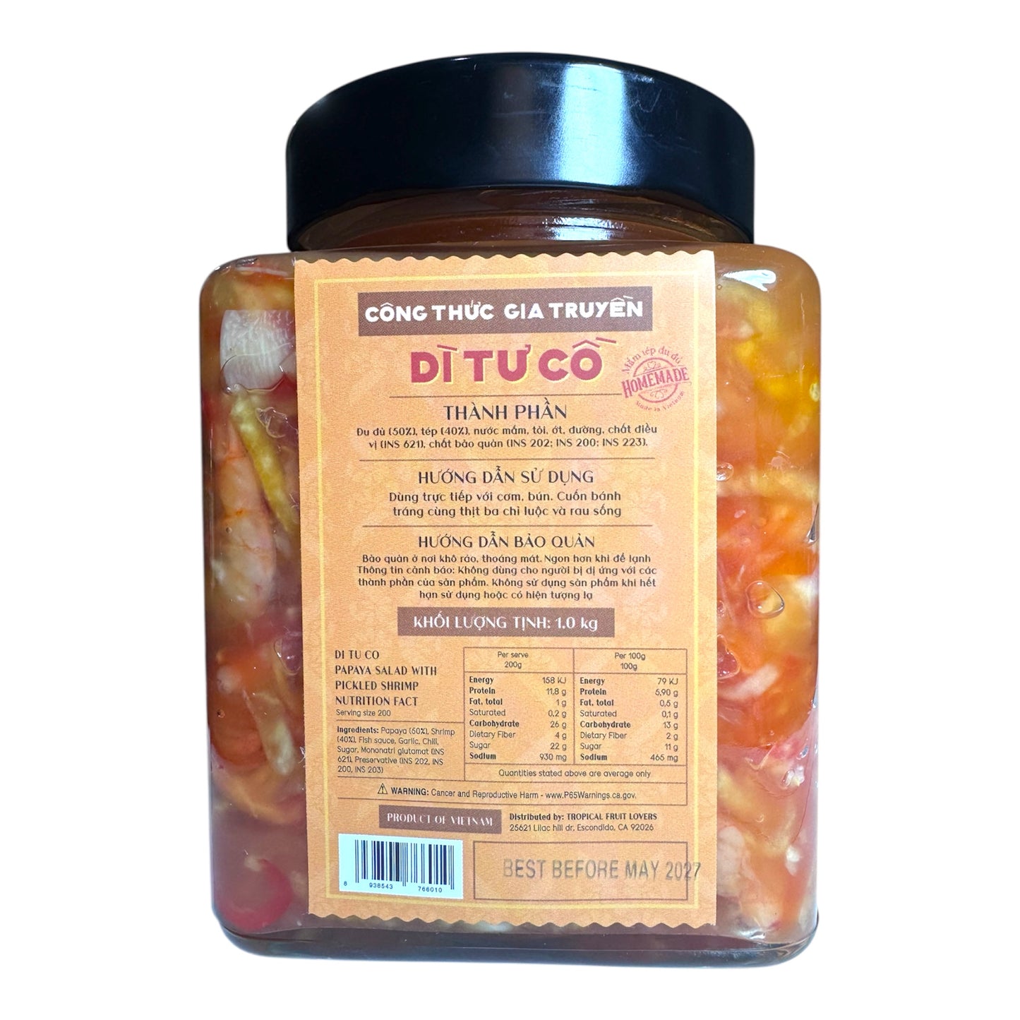 Papaya Salad with Pickled Shrimp/Mam Tep Di Tu Co - 1kg