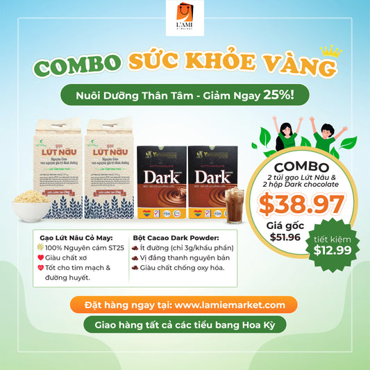 Golden Health Combo: 2 Premium ST25 Brown Rice & 2 Dark Hot Chocolate Powder