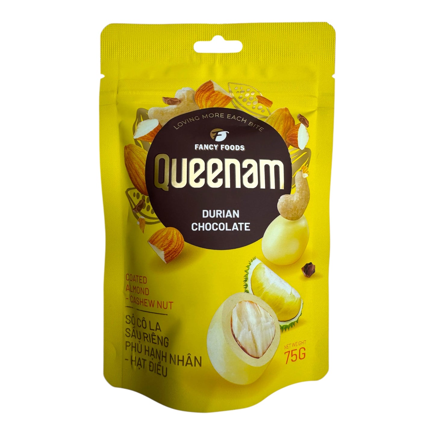 Queennam - Durian Chocolate Coated Almond & Cashew Nut/Socola sau rieng phu hat hanh nhan, hat dieu – 2.64 oz (75 g)