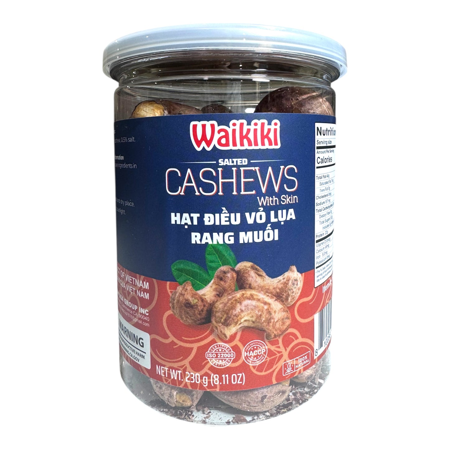 Waikiki-Salted Cashews with Skin/Hat Dieu Vo Lua Rang Muoi - 230g