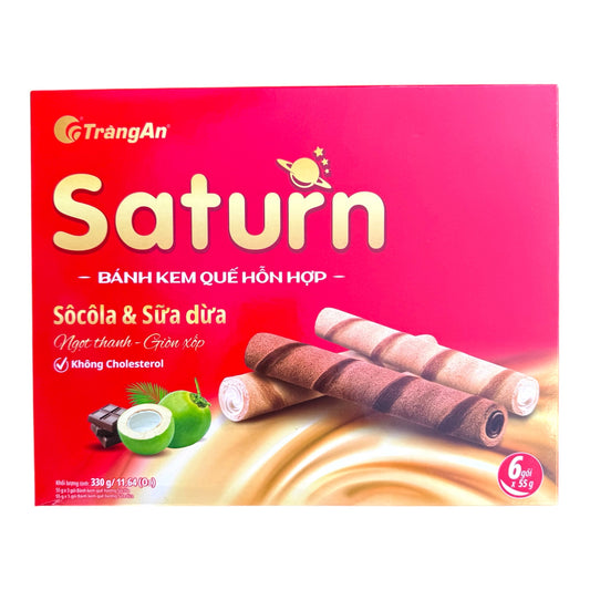 [Trang An] Saturn Assorted Cream Filled Wafer (Chocolate & Coconut Milk)/Banh Que Socola Sua Dua – 330g
