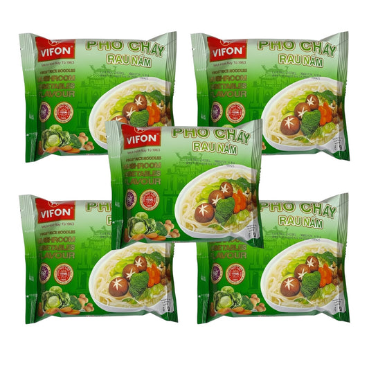 Vifon-Instant Rice Noodles Mushroom Vegetables Flavor/Pho Chay Rau Nam 65g (2.29 Oz)-Pack of 5 1 each