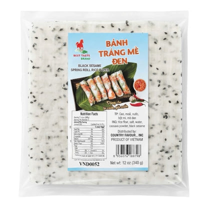 Black Sesame Spring Roll Rice Paper/Banh Trang Me Den – 12 oz