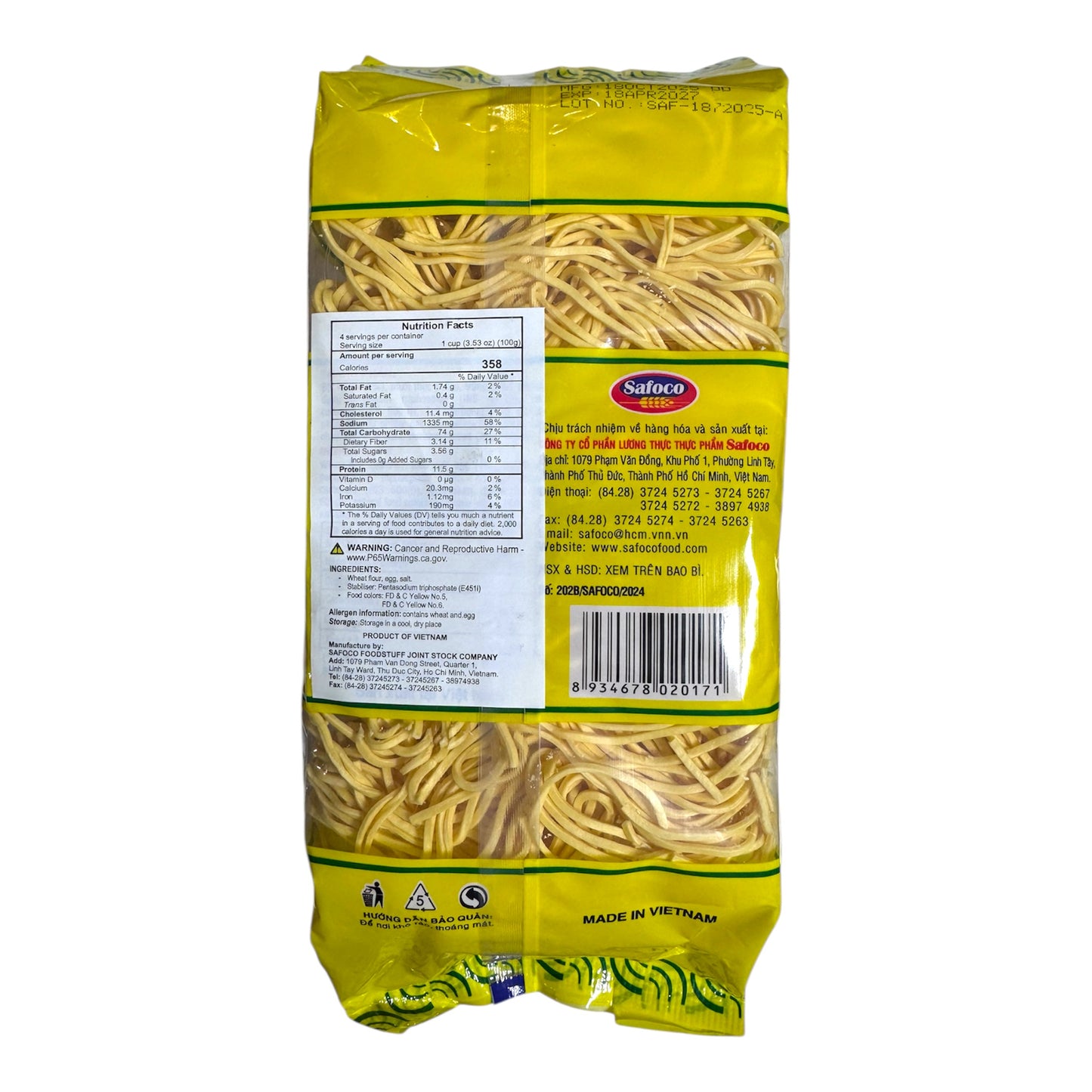 Safoco-High Quality Egg Noodles/Mi Trung Thuong Hang - 400g (14.1 Oz)