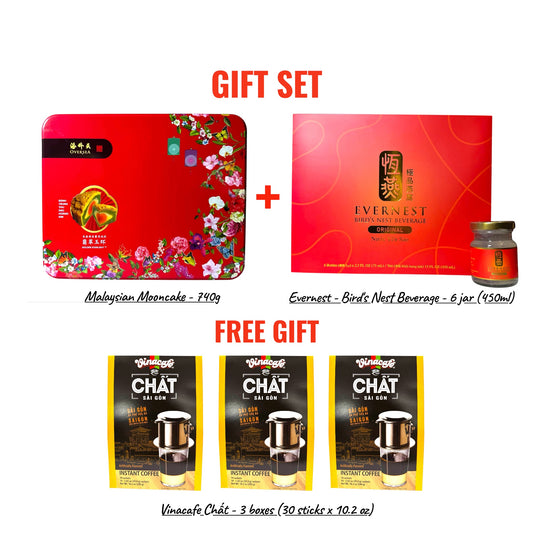 Premium Festive Gift Set 01 Malaysian Mooncakes, Evernest Birds Nest 6 jar and FREE Vinacafe Chat 3 boxes
