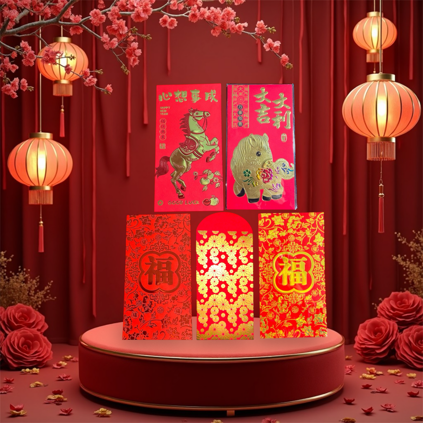 Deluxe Lunar New Year Red Envelope Collection Combo of 05 Sets - Combo 5 Bo Bao Li Xi Tet 2026