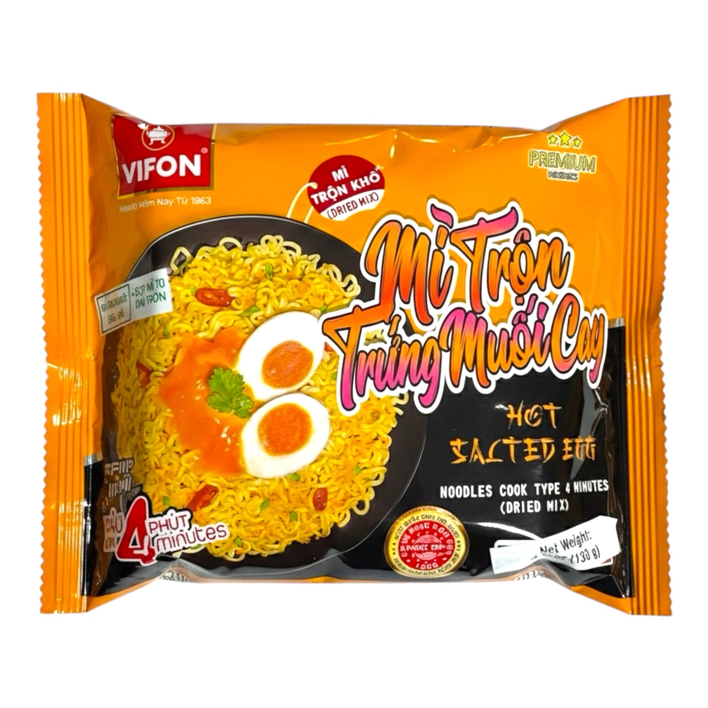 Vifon-Hot Salted Egg Dry Mix Noodles/Mi Tron Trung Muoi (Cay) 130g - Pack of 5 1 each