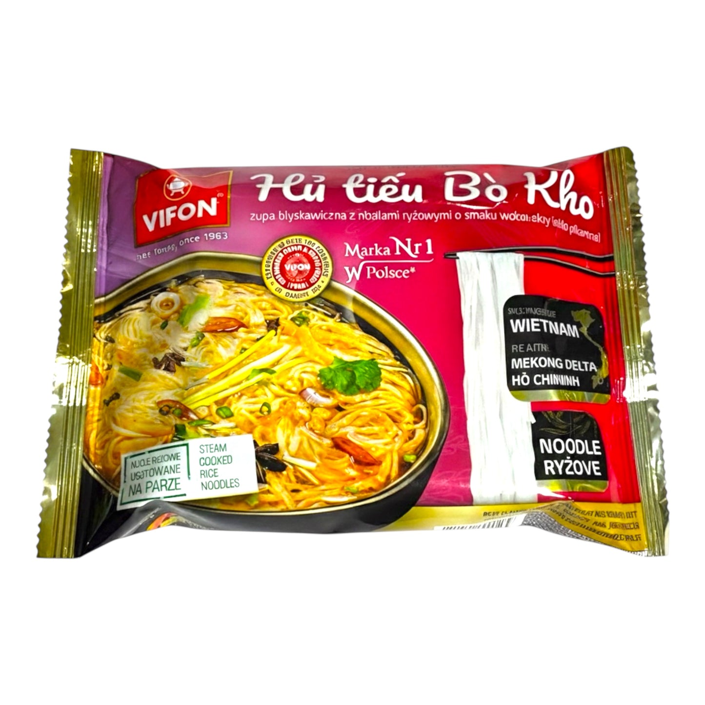 Vifon-Vietnamese Style Rice Noodles Artificial Stewed Beef Flavor/Hu Tieu Bo Kho 65g (2.29 Oz)-Pack of 5 1 each