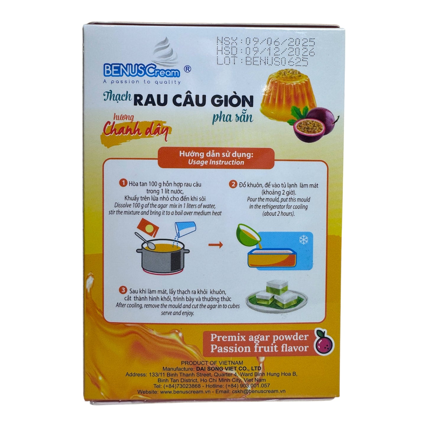BenusCream-Passion Fruit Premix Agar Powder/Thach Rau Cau Gion Pha San (Huong Chanh Day)-3.52 Oz (100g)