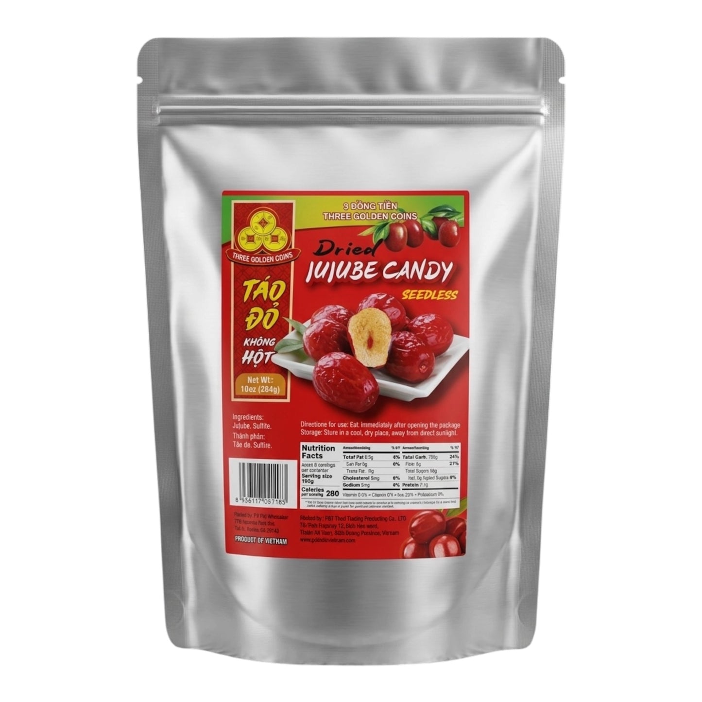 [Three Golden Coins] Seedless Dried Jujube Candy/Tao Do Khong Hot