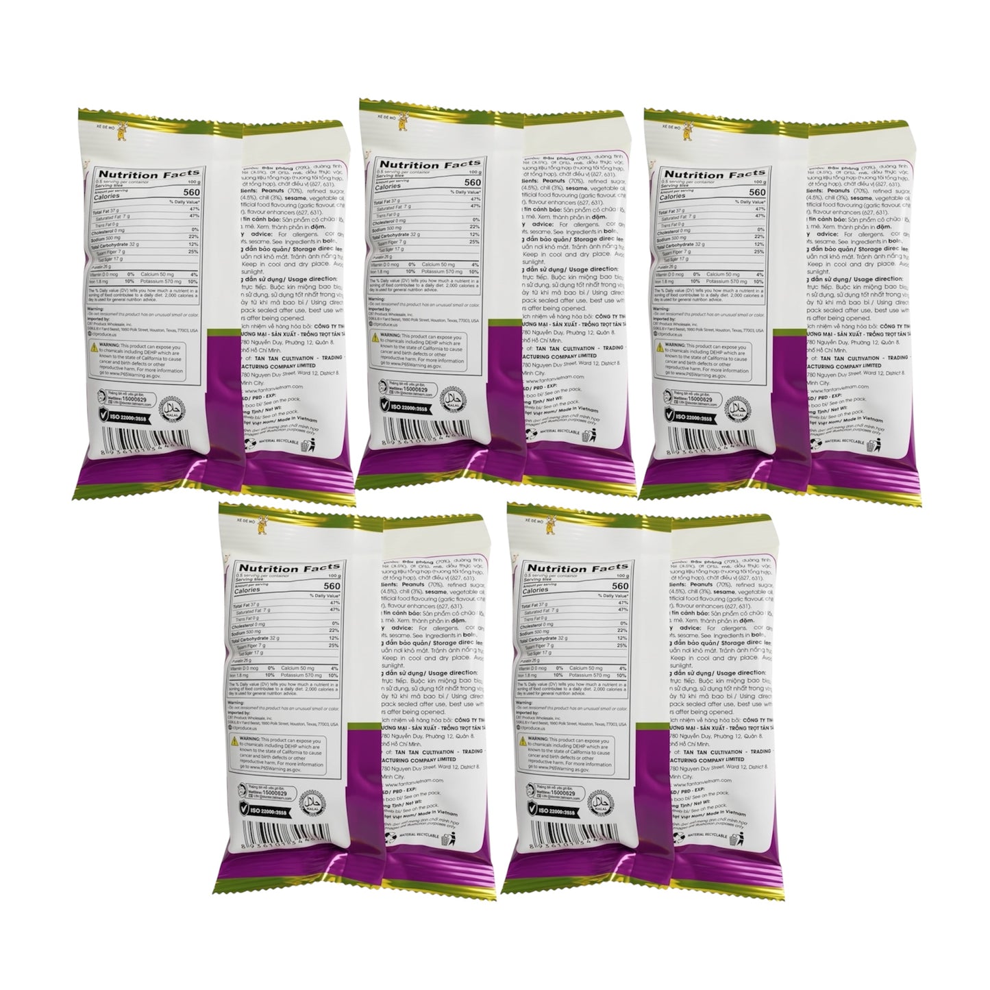 [Tan Tan] Spicy Garlic Peanuts - Dau Phong Toi Ot - Combo 5 packs