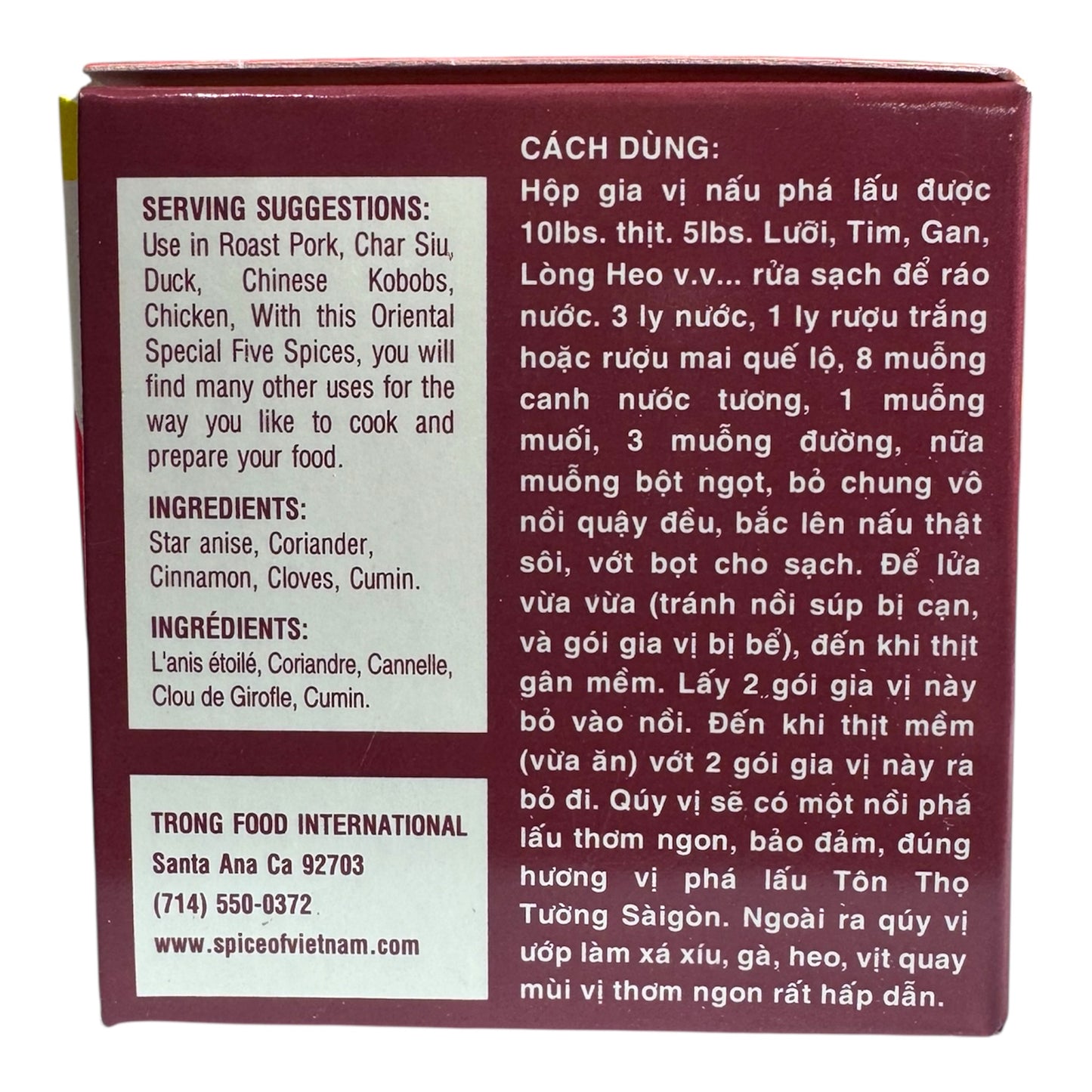 Kim Tu Thap - Oriental Five Spices/Gia Vi Pha Lau - 2 Oz