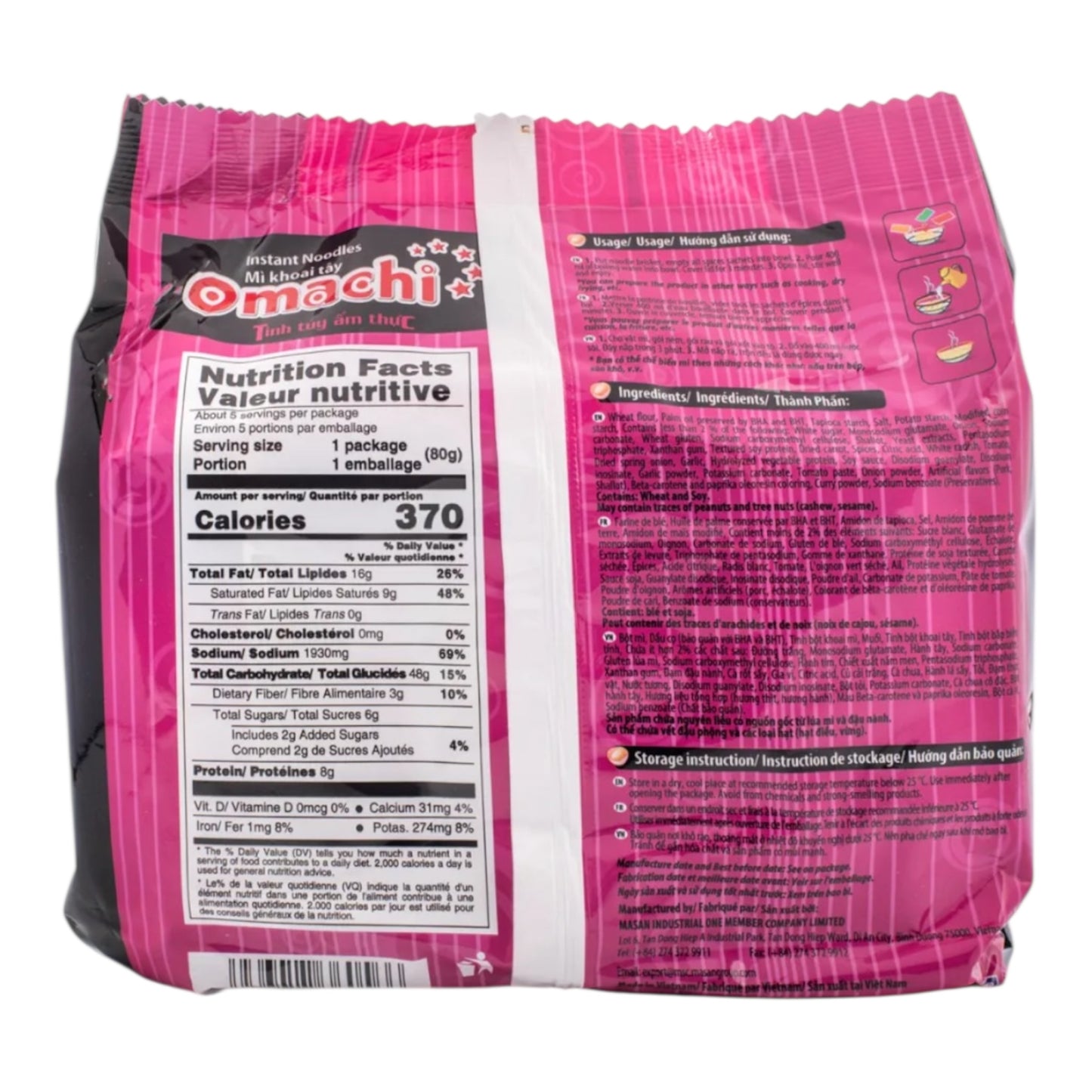 Omachi Rib Soup Style Instant Noodles | Mì ăn liền Omachi Sườn hầm ngũ quả - 5 x 2.82 oz (packages)