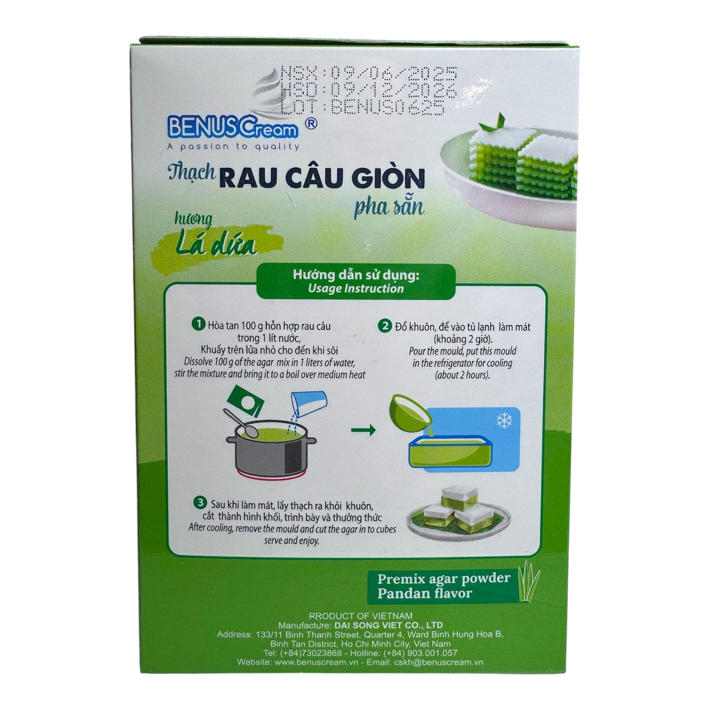 BenusCream-Pandan Premix Agar Powder/Thach Rau Cau Gion Pha San (Huong La Dua)