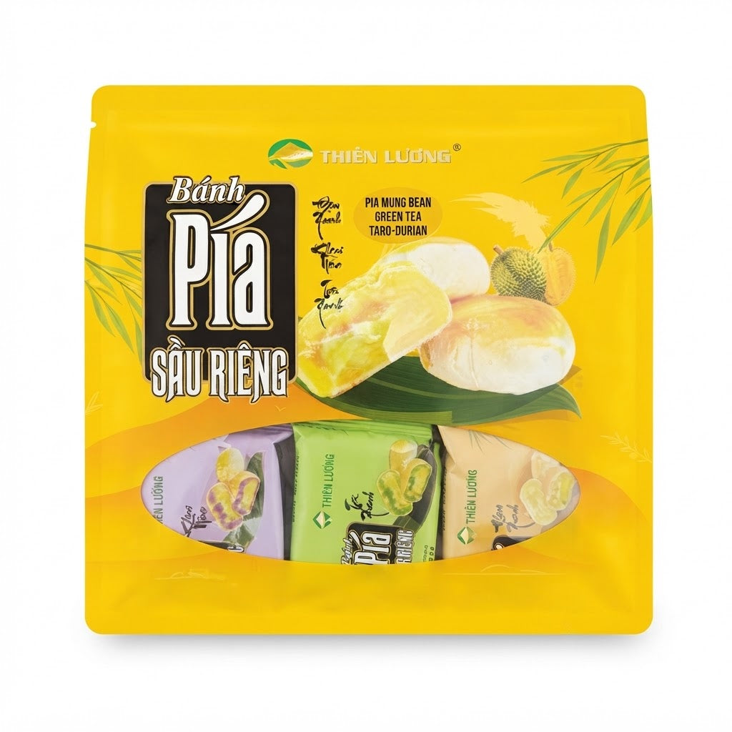 Thien Luong Assorted Pía Cake (Mung Bean, Green Tea, Taro-Durian) – 480g (12 packages x 40g)