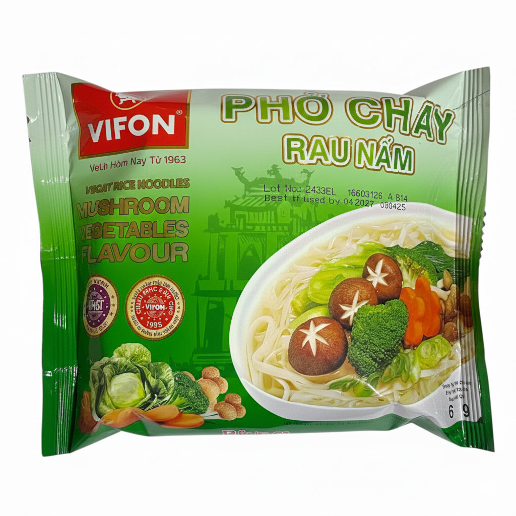 Vifon-Instant Rice Noodles Mushroom Vegetables Flavor/Pho Chay Rau Nam 65g (2.29 Oz)-Pack of 5 1 each