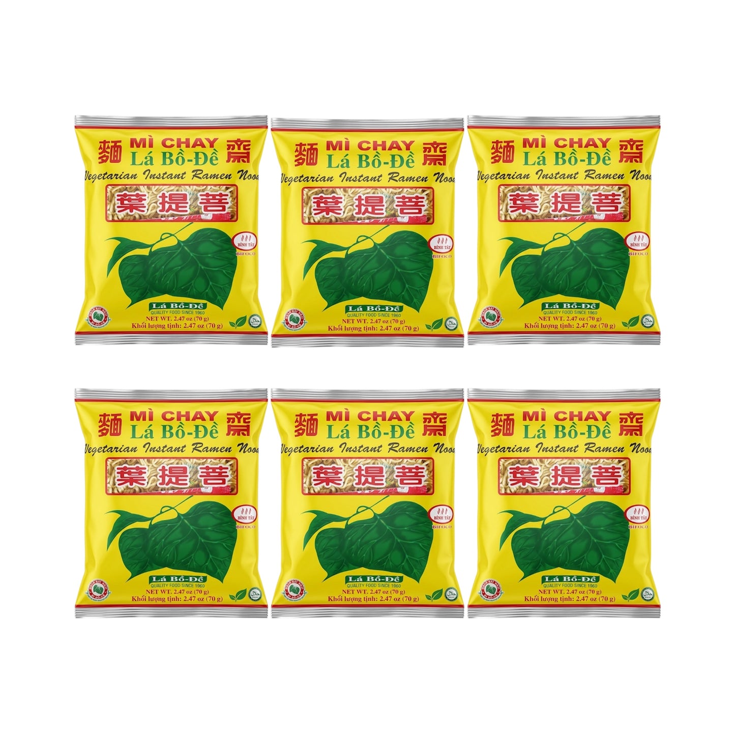Vegetarian Instant Ramen Noodles/Mi Chay La Bo De - Combo 6 Packs