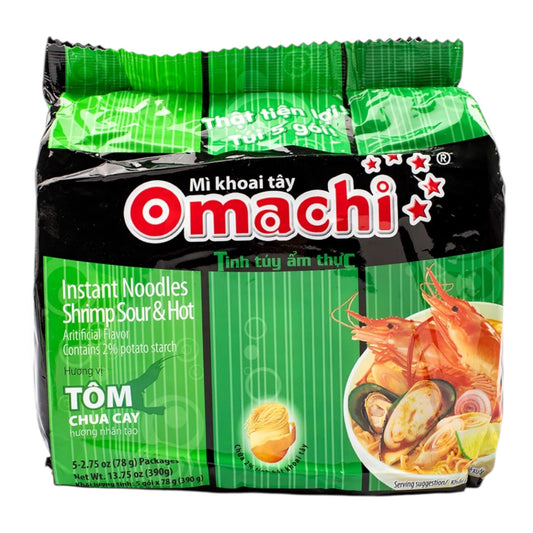 Omachi Instant Noodles Shrimp Sour & Hot | Mì ăn liền Omachi Tôm chua cay 5 x 2.75 oz (packages)