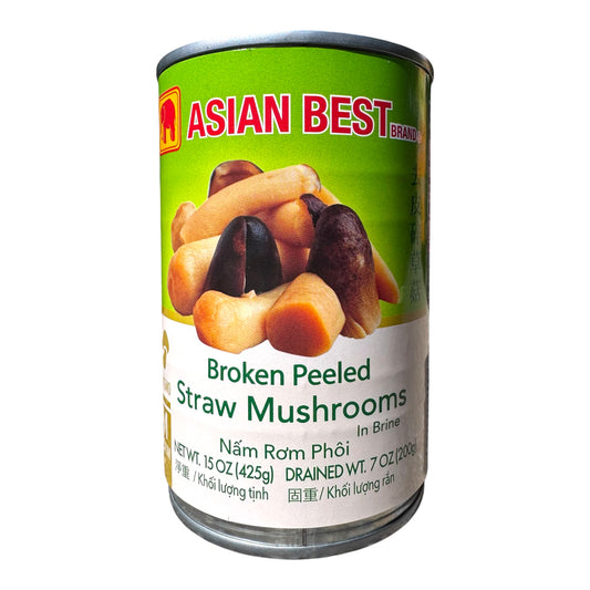 Broken Peeled Straw Mushrooms in Brine/Nam Rom Ngam Nuoc Muoi – 15 oz (425g)