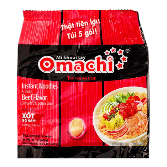 Omachi Instant Noodles Artificial Beef Flavour | Mì ăn liền Omachi Hương vị Sốt bò hầm 5 x 2.82 oz (packages)