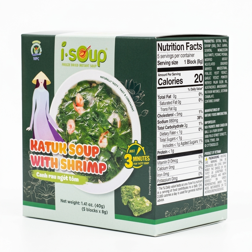 [i-Soup] Freeze Dried Instant Katuk Soup with Shrimp/Canh Rau Ngot Tom - 40g